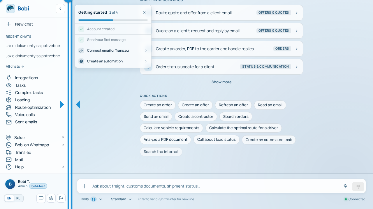 Bobi interface with the sidebar and the chat window