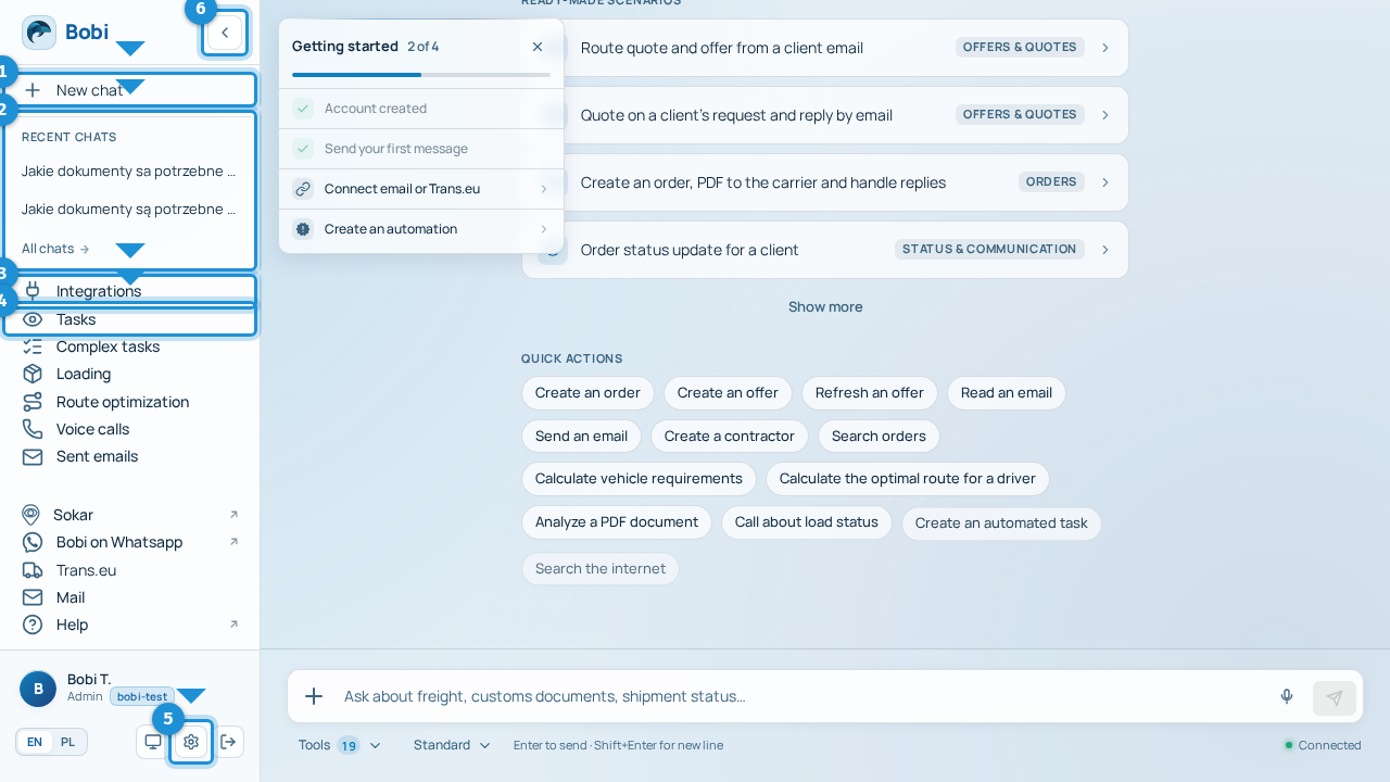 Bobi's sidebar with numbered navigation sections