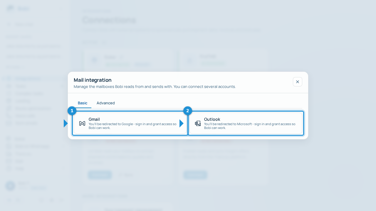Email window with the “Connect with Gmail” and “Connect with Outlook” tiles